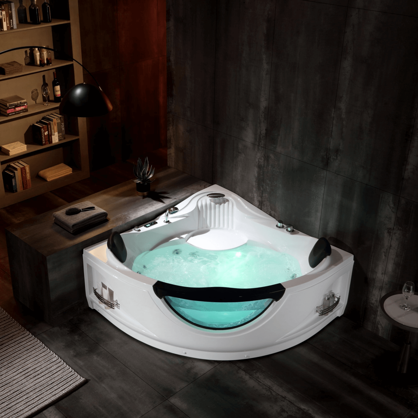 Empava Jetted Tub - in a bathroom with dark lighting