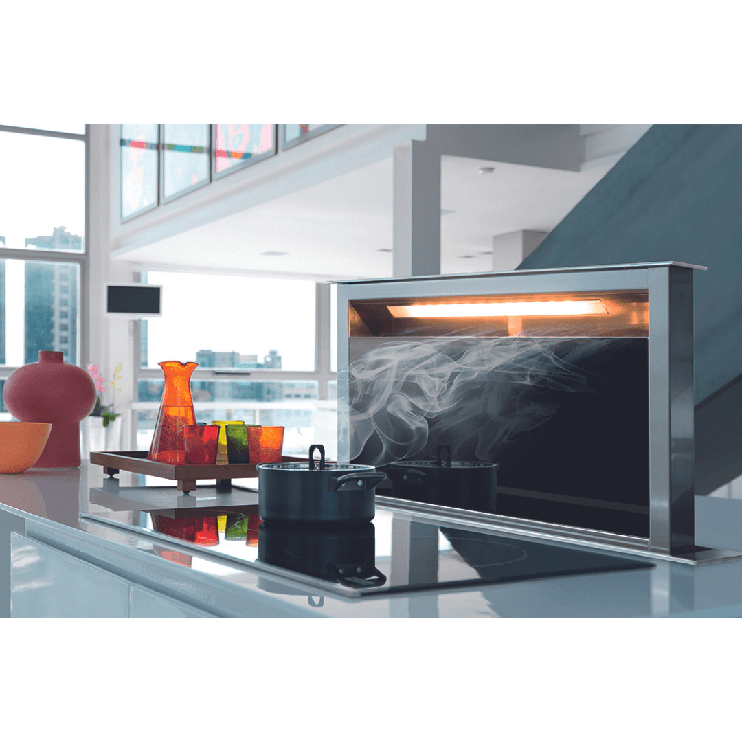 Faber Scirocco Lux Downdraft Range Hood With Size Options In Stainless Steel (SCLX3015BKNB-B) - white background
