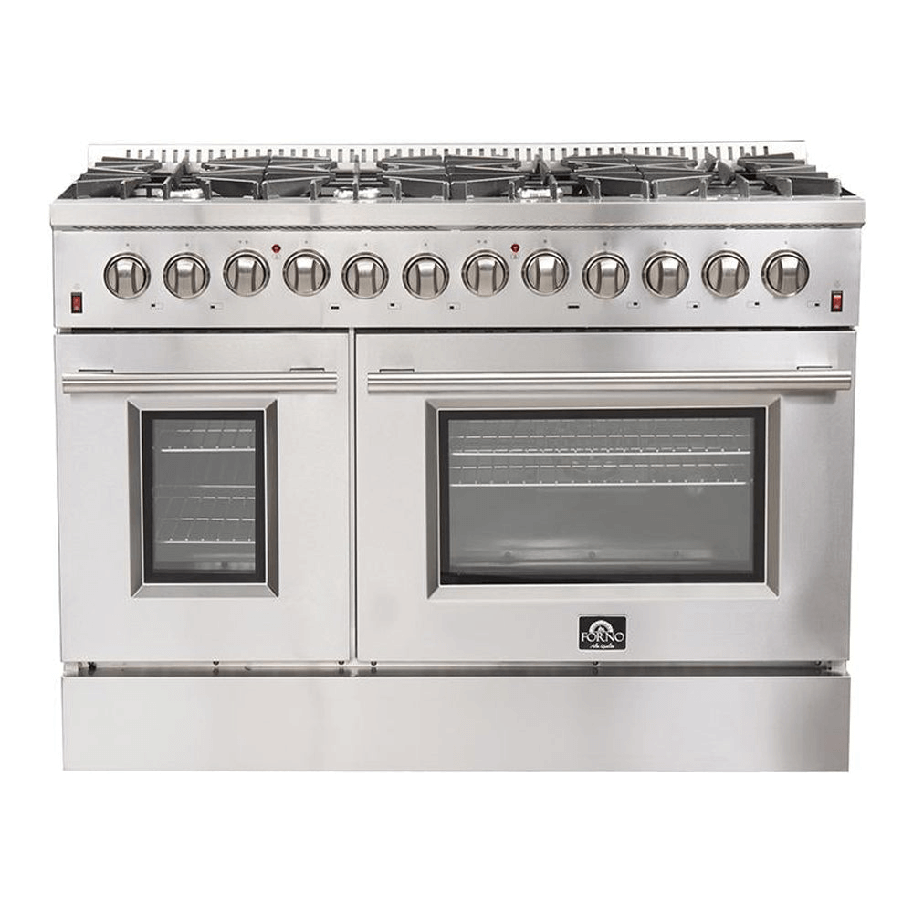 Forno Galiano Professional - 48 in. 6.58 cu. ft. Dual Fuel Range with Gas Stove and Electric Oven in Stainless Steel (FFSGS6156-48) - white background