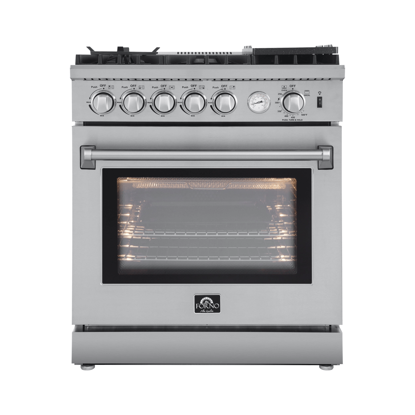 Forno Lazio - 30 in. 4.23 cu. ft. All Gas Range with 5 Sealed Burner, Air Fryer Basket, and Griddle in Stainless Steel (FFSGS6276-30) - white background