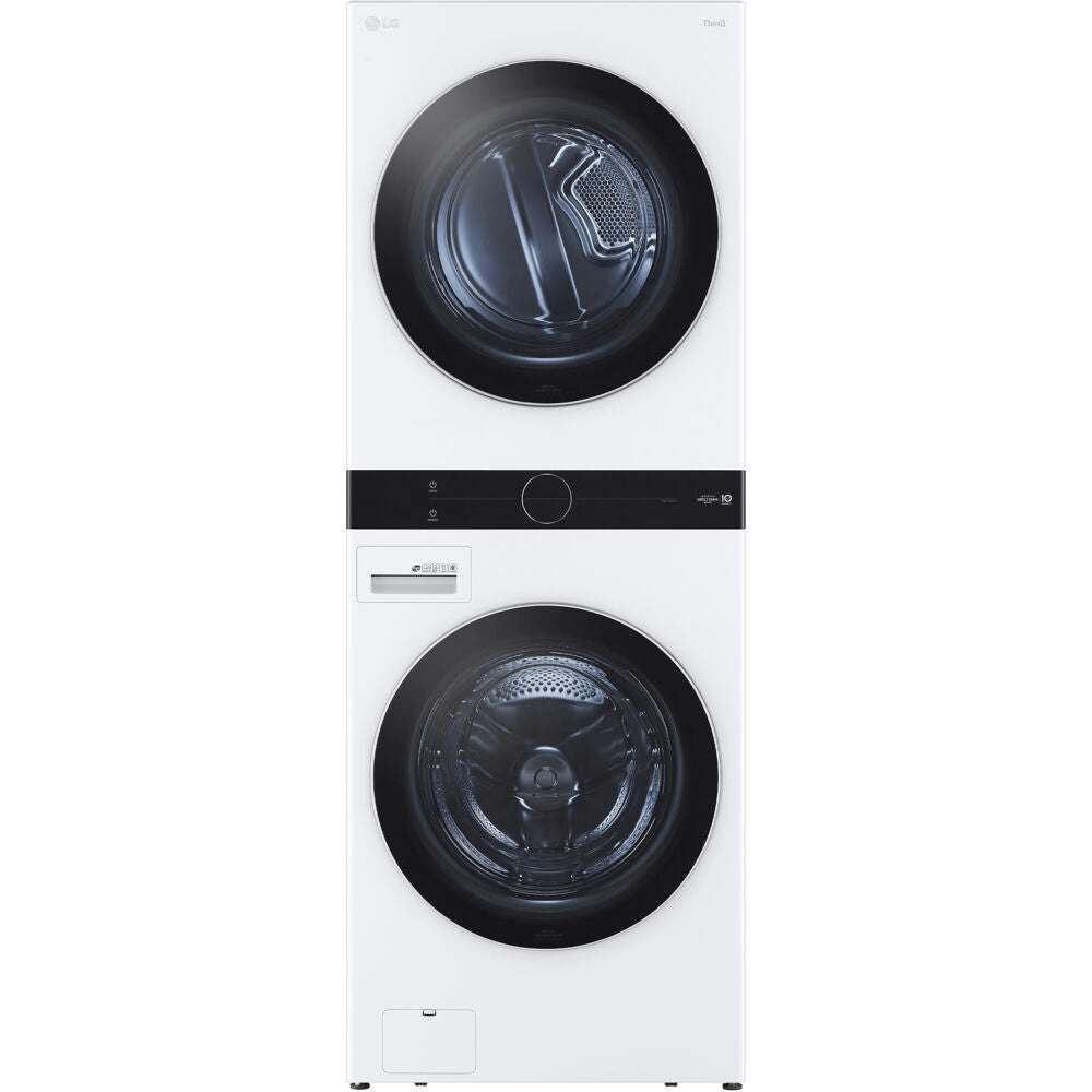 LG Single Unit Electric WashTower with Center Control In White - white background