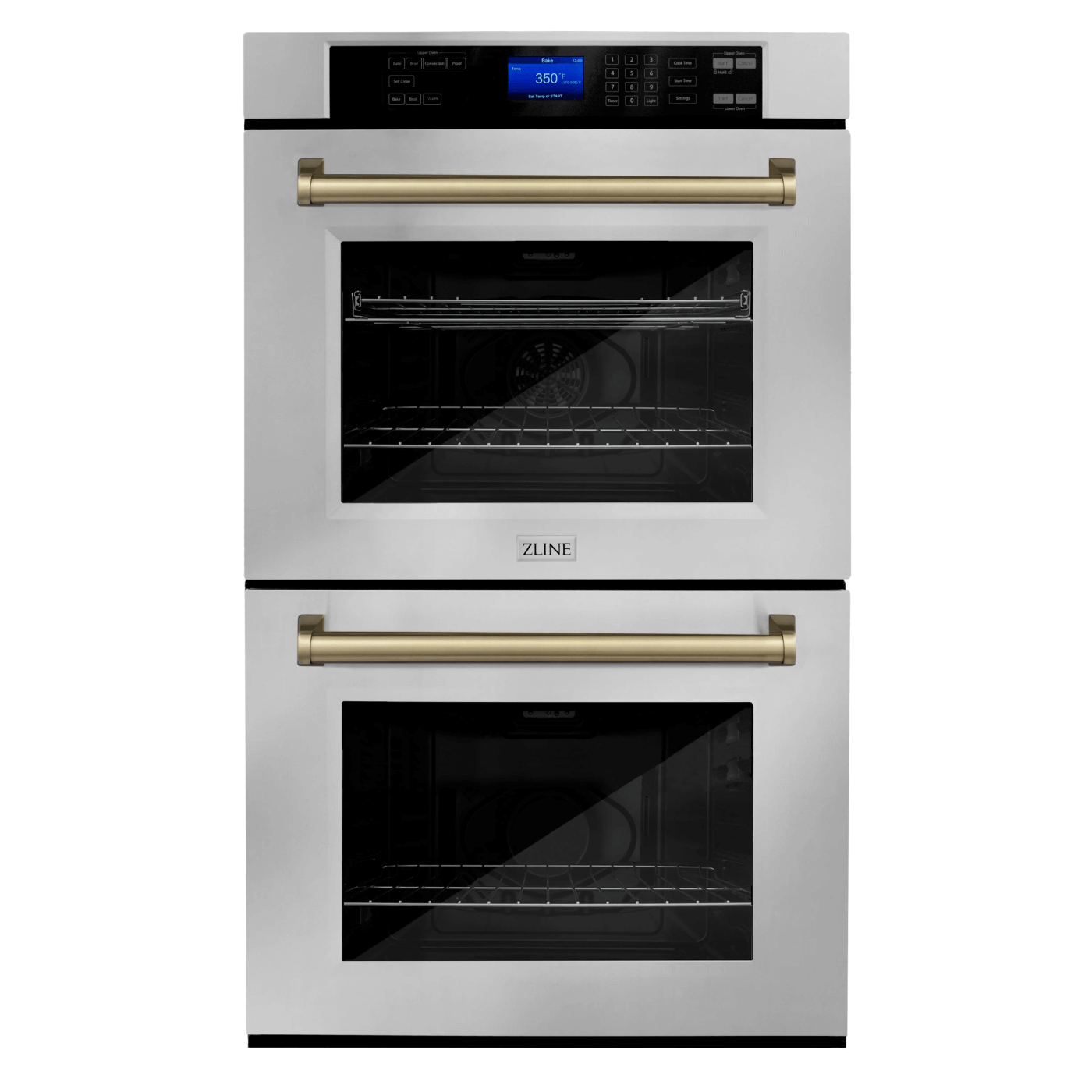 ZLINE 30 in. Double Wall Oven in Stainless Steel with Champagne Bronze Handles - white background