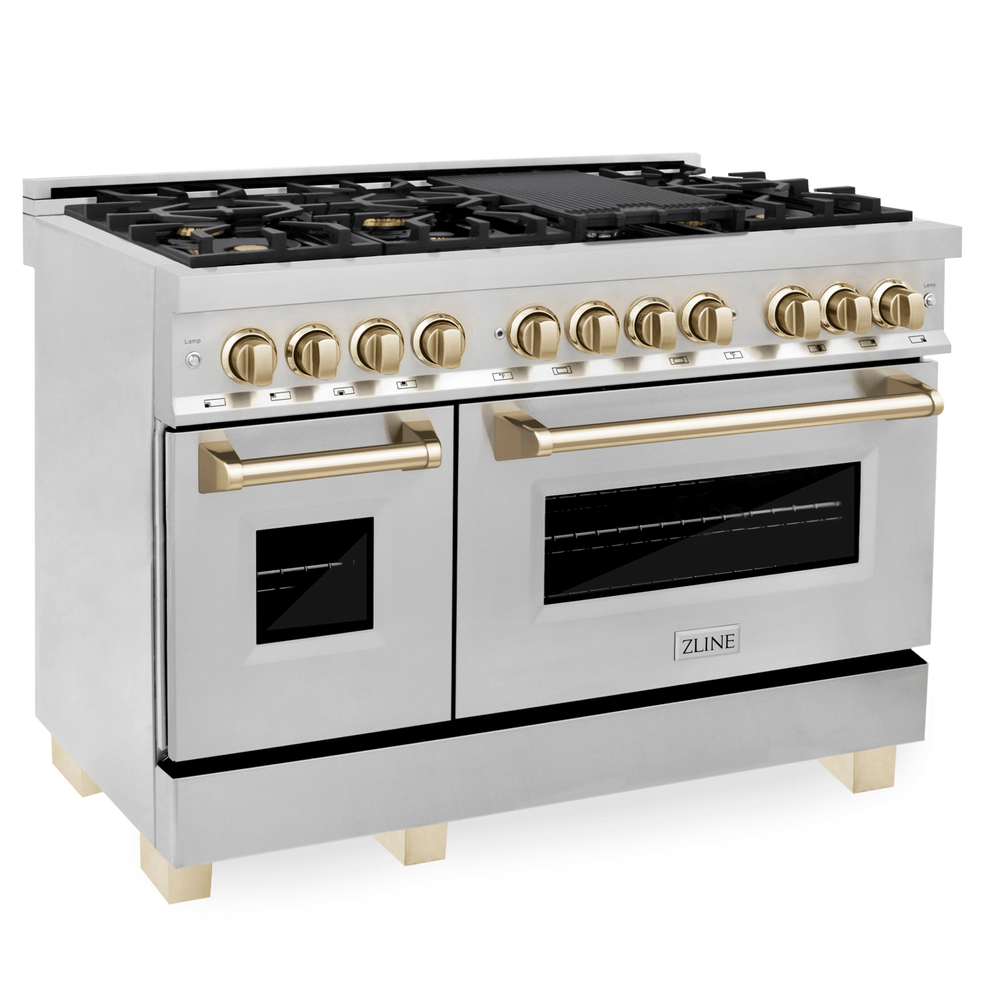 ZLINE Autograph Edition 48 in. 6.0 cu. ft. Dual Fuel Range with Gas Stove and Electric Oven in Stainless Steel with Accents (RAZ-48) - white background