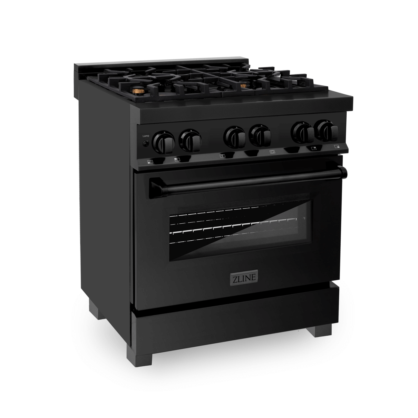 ZLINE 30 in. 4.0 cu. ft. Dual Fuel Range with Gas Stove and Electric Oven in Black Stainless Steel with Brass Burners (RAB-BR-30) - white background