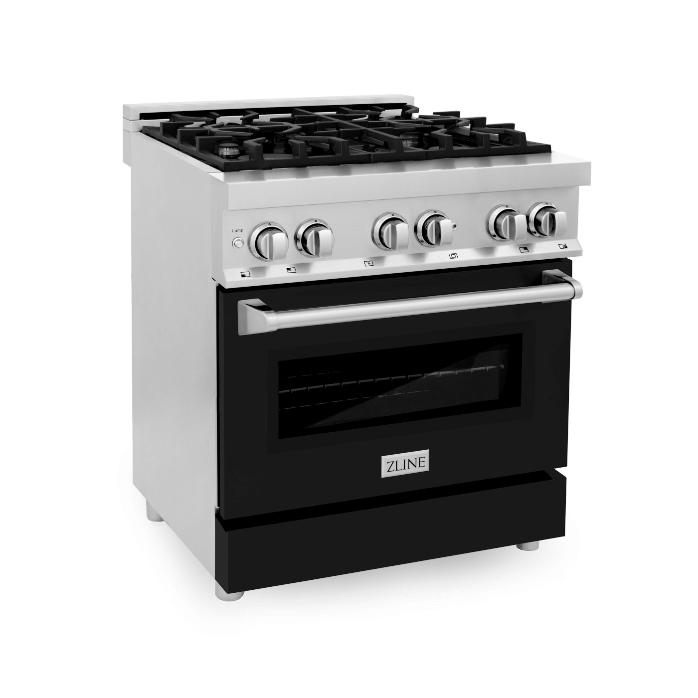ZLINE 30 in. 4.0 cu. ft. Dual Fuel Range with Gas Stove and Electric Oven in Stainless Steel with Black Matte Door (RA-BLM-30) - white background