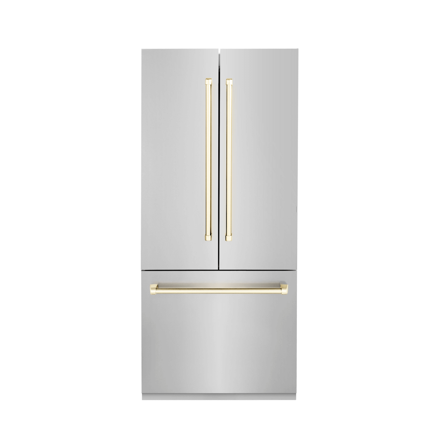 ZLINE 36” Autograph Edition 19.6 cu. ft. Built-in 2-Door Bottom Freezer Refrigerator with Internal Water and Ice Dispenser in Stainless Steel with Polished Gold Accents (RBIVZ-304-36-G) - white background