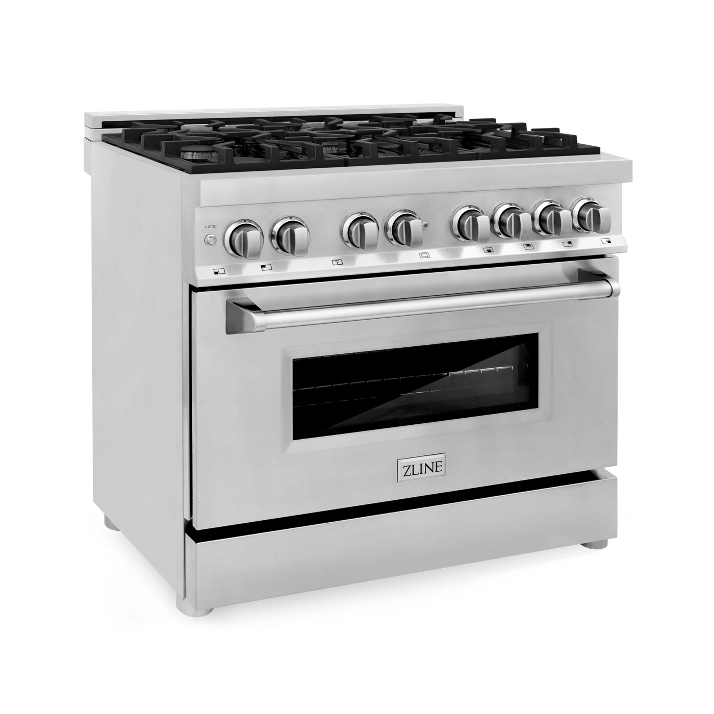 ZLINE 36 in. Dual Fuel Range with Gas Stove and Electric Oven in Stainless Steel (RA36) - white background