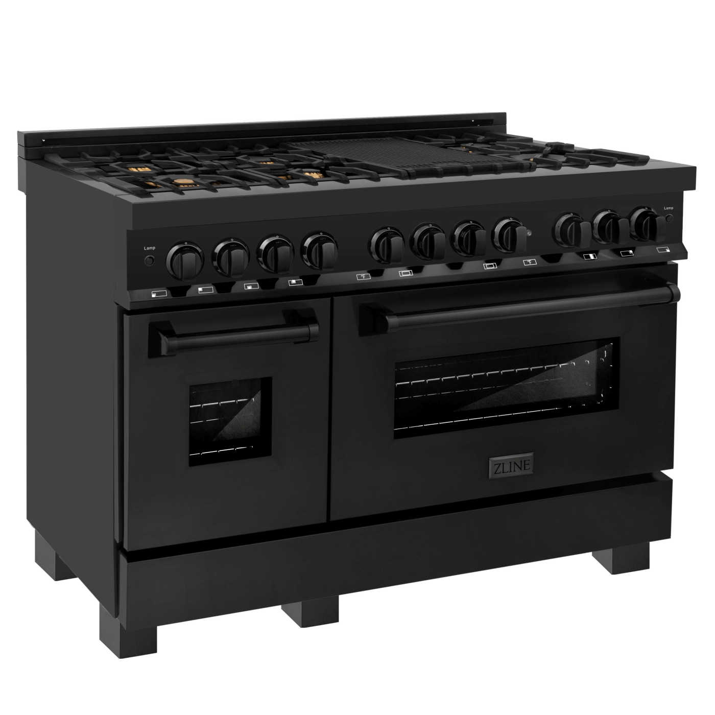 ZLINE 48 in. 6.0 cu. ft. Dual Fuel Range with Gas Stove and Electric Oven in Black Stainless Steel with Brass Burners (RAB-BR-48) - white background