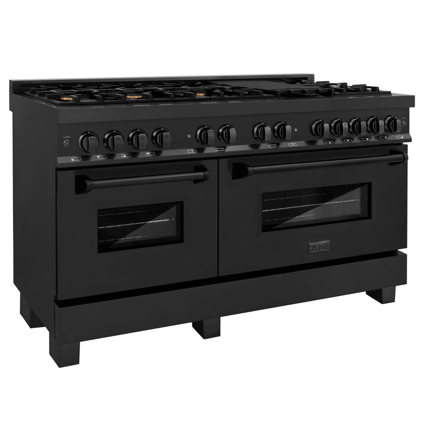 ZLINE 60 in. 7.4 cu. ft. Dual Fuel Range with Gas Stove and Electric Oven in Black Stainless Steel with Brass Burners (RAB-60) - white background