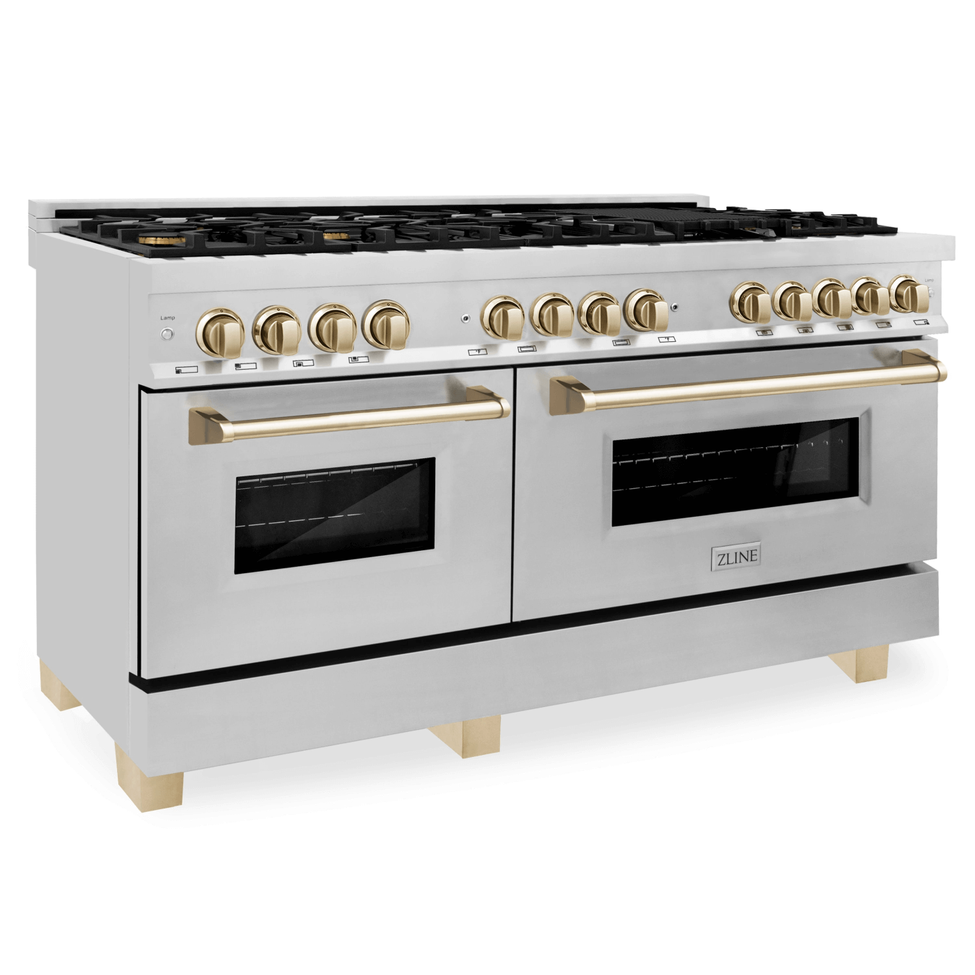 ZLINE Autograph Edition 60 in. 7.4 cu. ft. Dual Fuel Range with Gas Stove and Electric Oven in Stainless Steel with Accents (RAZ-60) - white background