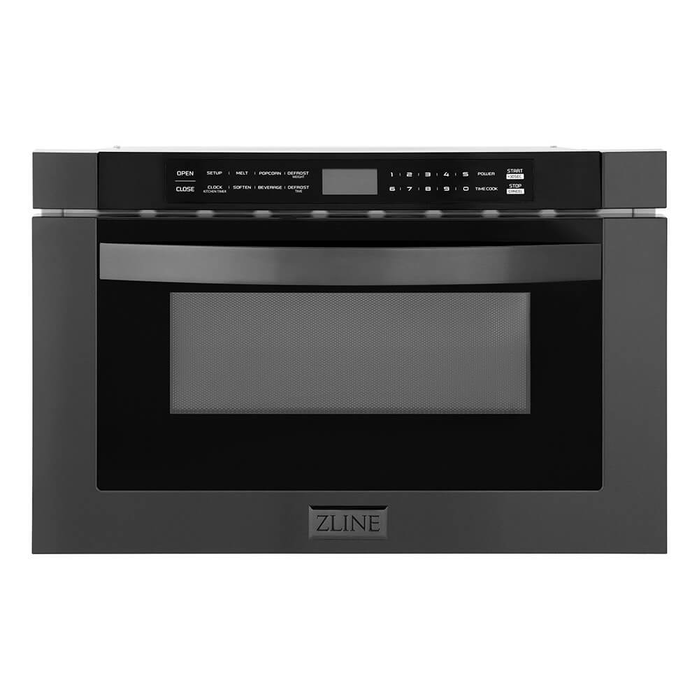 Black Stainless Steel Microwave Drawer on a white background