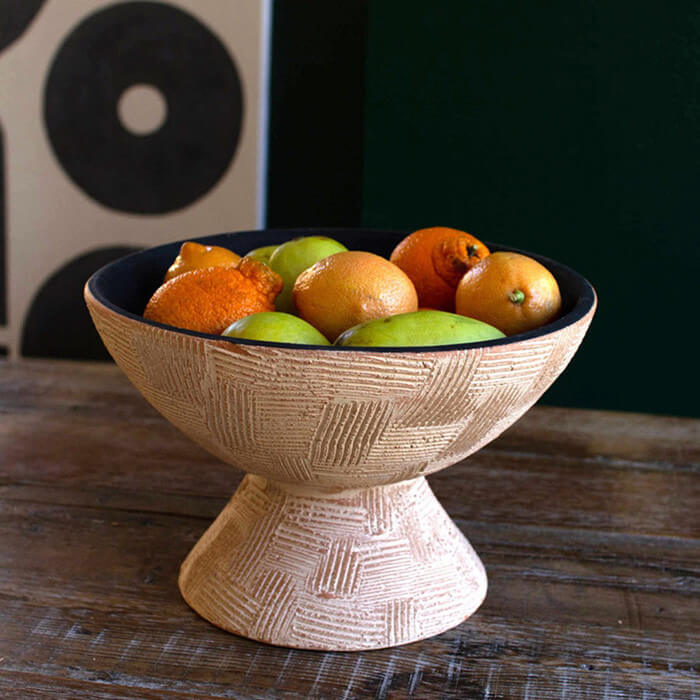 Rustic Textured Bowl with Fruits Inside