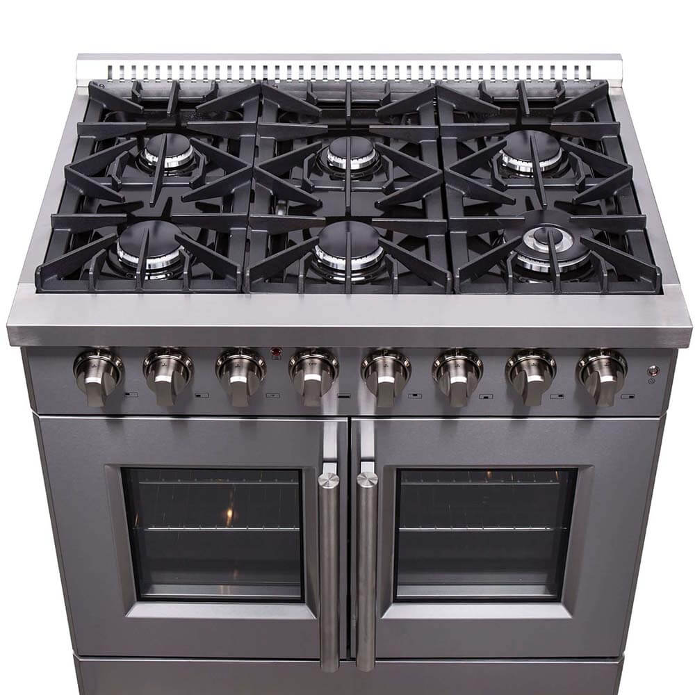 Cooktop on FORNO Galiano 36″ Freestanding French Door Dual Fuel Range from above