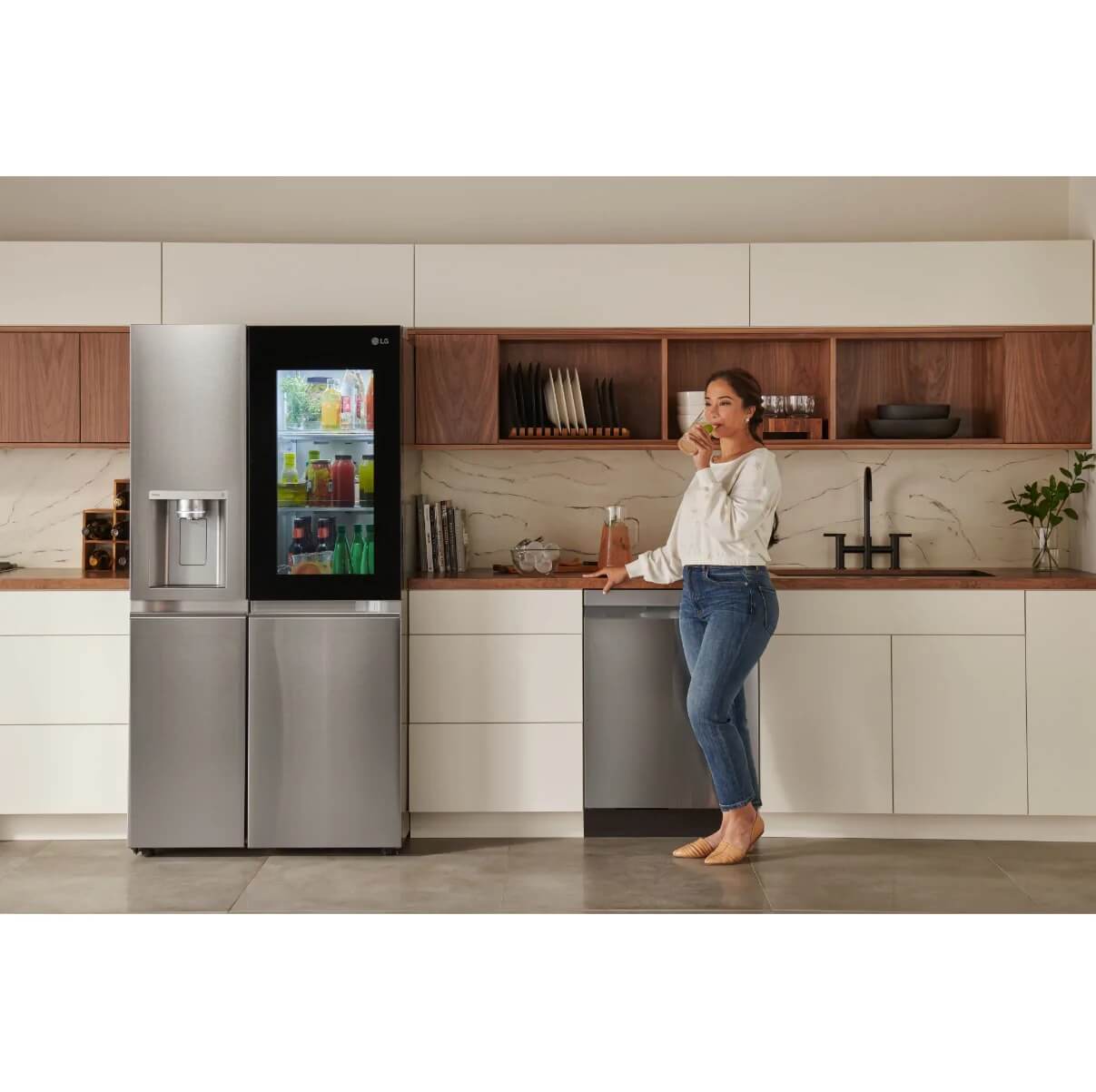  LG Appliances Refrigeration 36 Inch Side-by-Side Counter-Depth InstaView Refrigerator with Craft Ice in Stainless Steel 23 Cu. Ft. (LRSOC2306S)