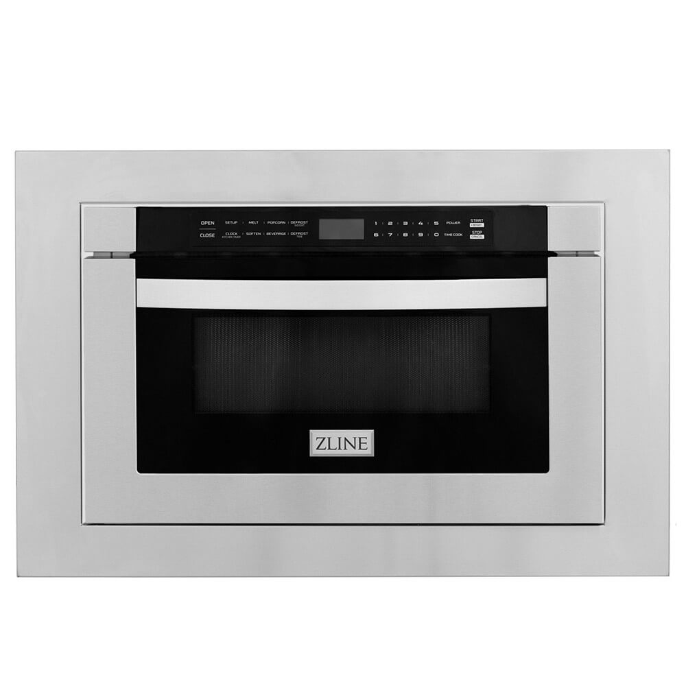 24 inch microwave drawer with 30 inch trim kit on a white background