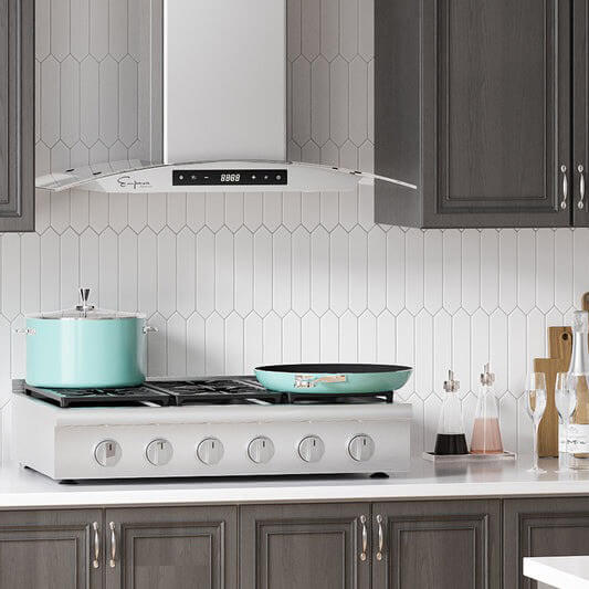 Empava range hood and cooktop in a kitchen