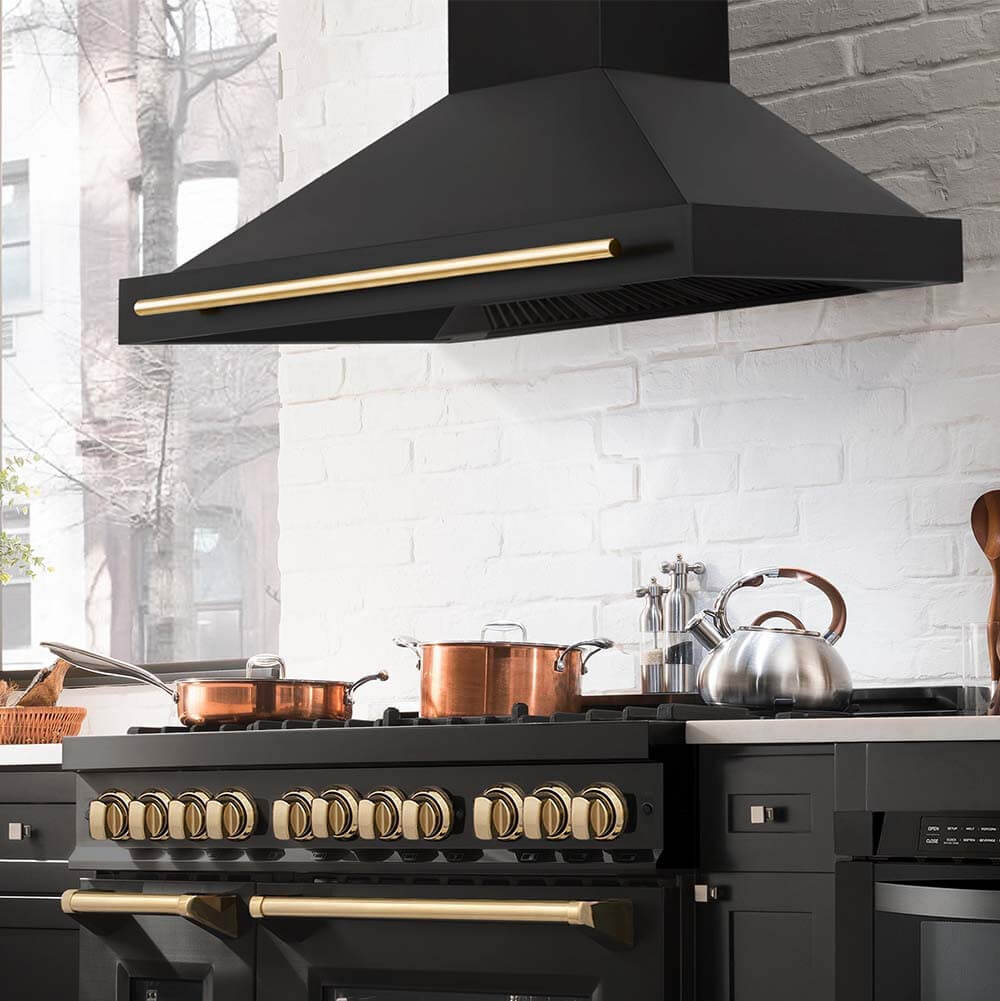ZLINE Autograph Edition Black Stainless Steel and Gold Range Hood