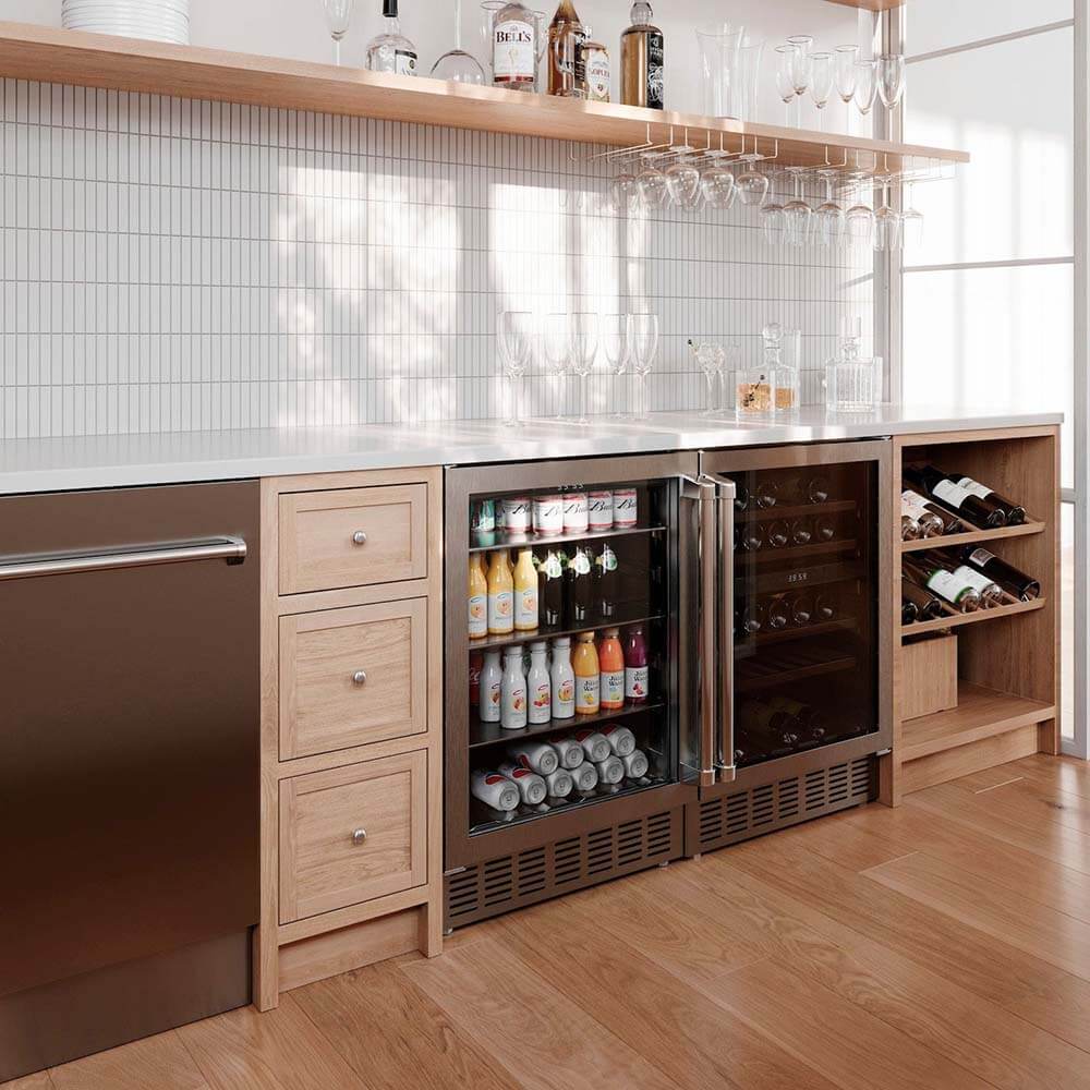ZLINE wine and beverage fridge in a mini-bar area