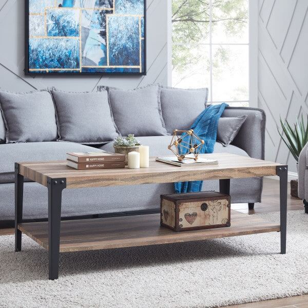 Danya B Metal and Laminated Coffee Table in Distressed Wood Finish