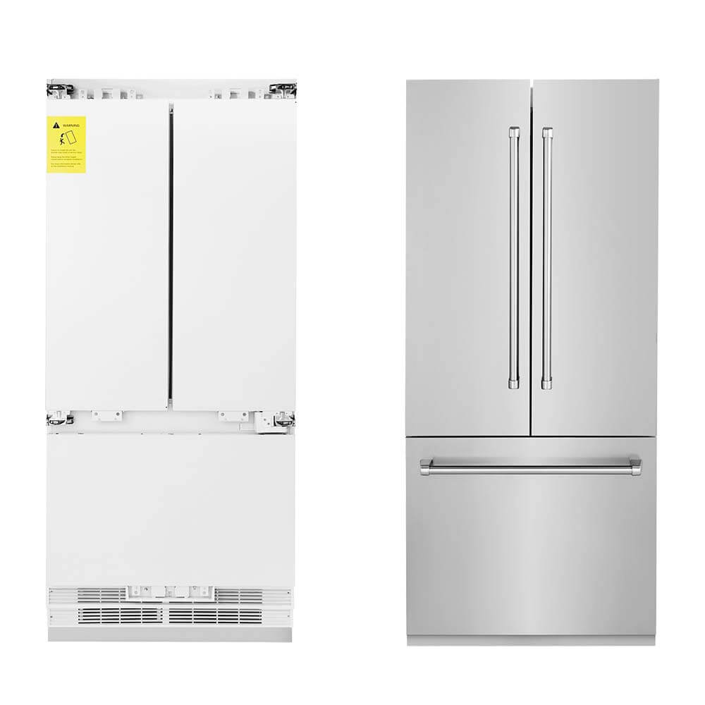 Panel-ready refrigerator compared to a built-in refrigerator.