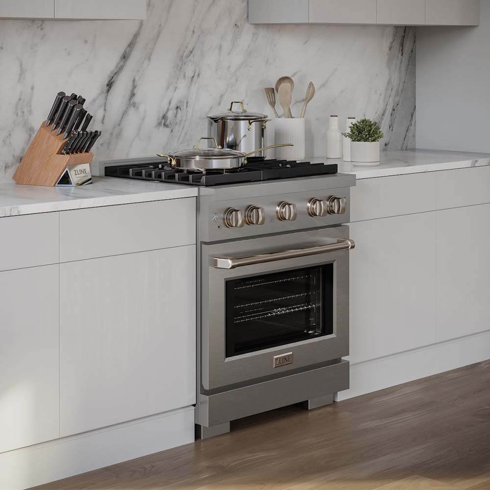 ZLINE SGR30 30-inch gas range in a luxury kitchen