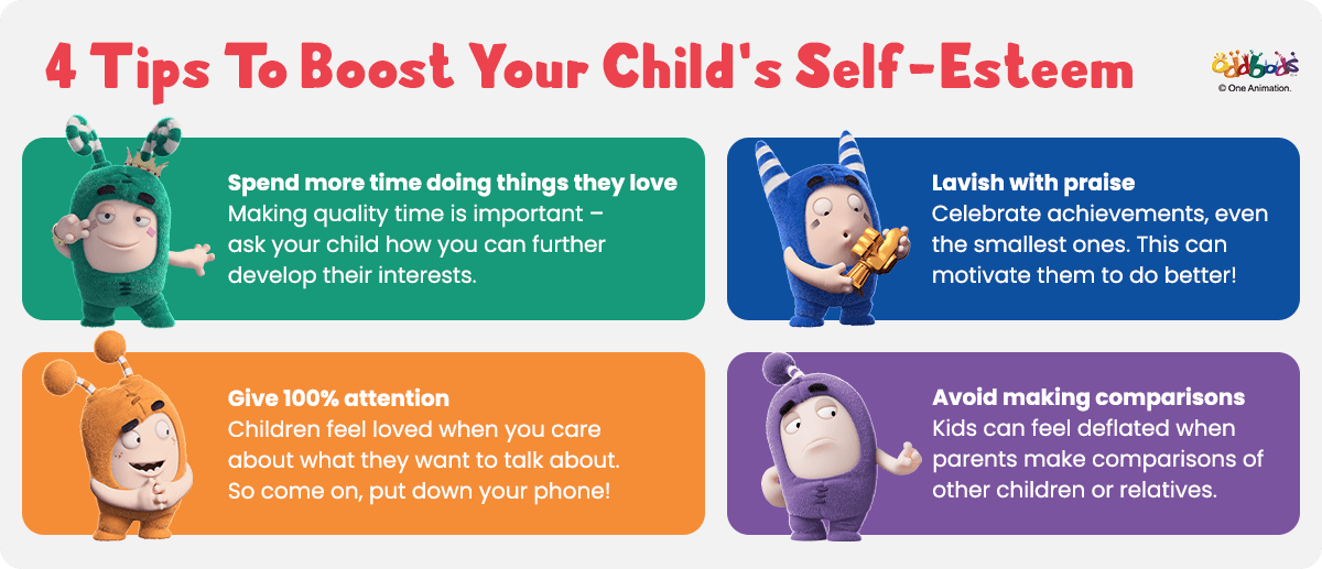 an infographic about tips to boost self-esteem in children
