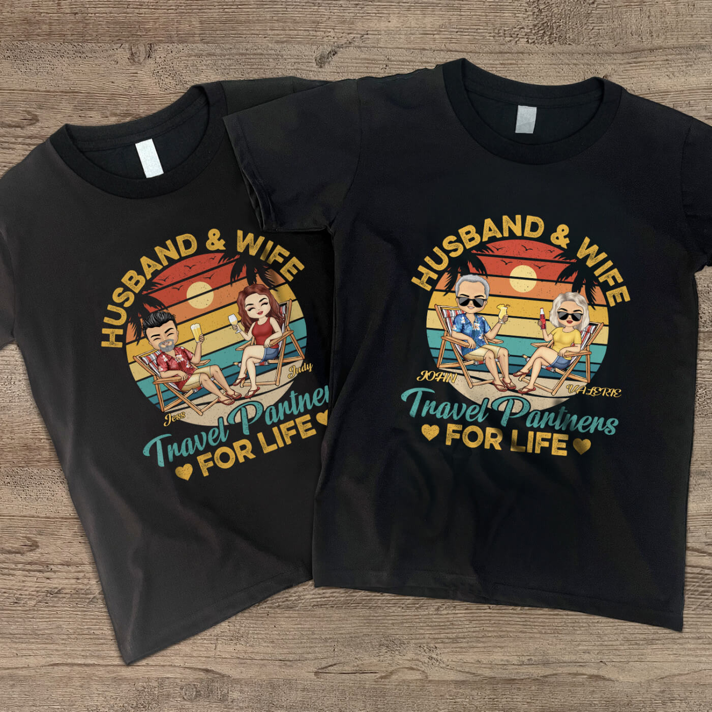 Husband And Wife Travel Partners For Life Beach Traveling Couple - Personalized Custom T Shirt