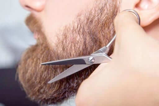 Beard barber trimming a beard