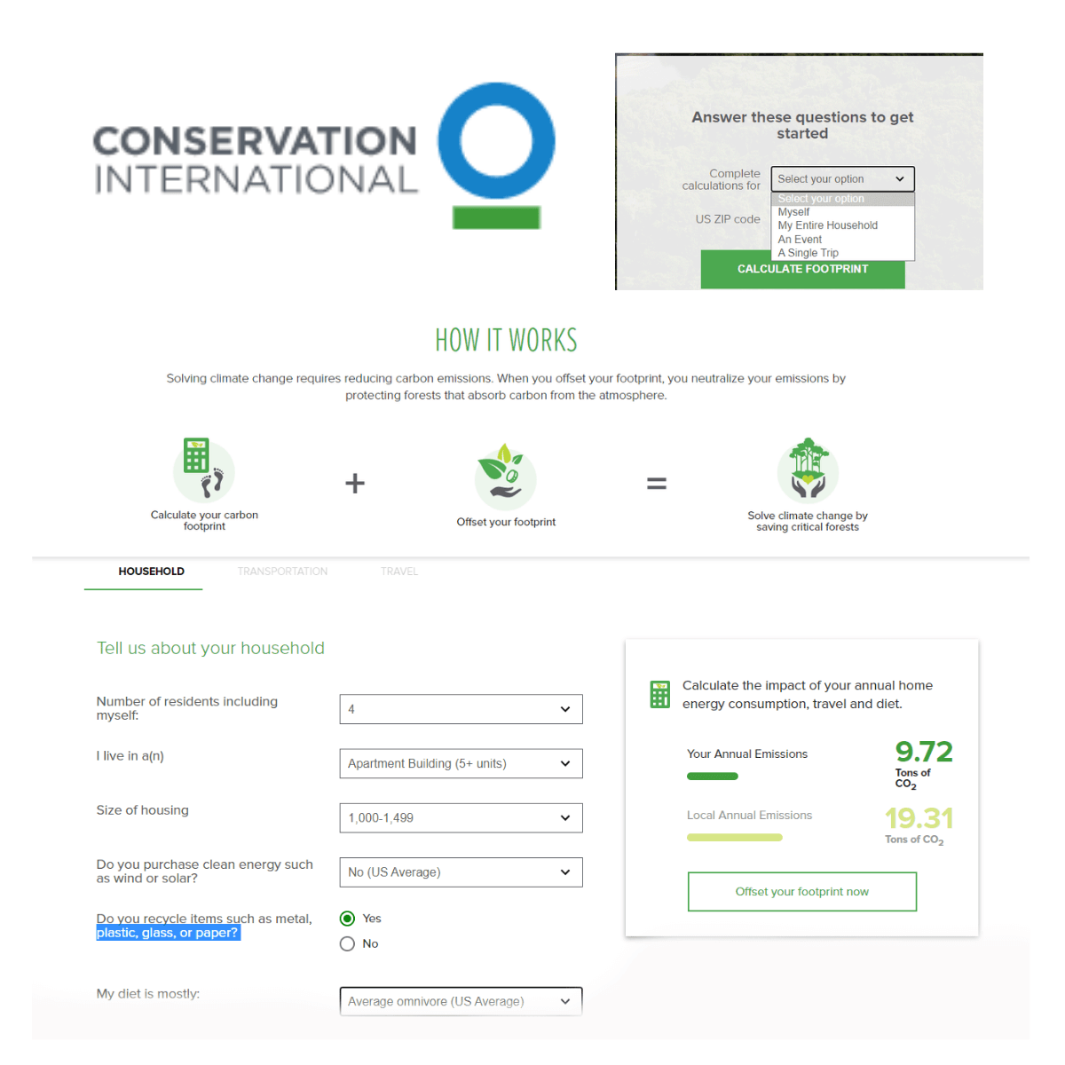 Conservation International's Carbon Footprint Calculator