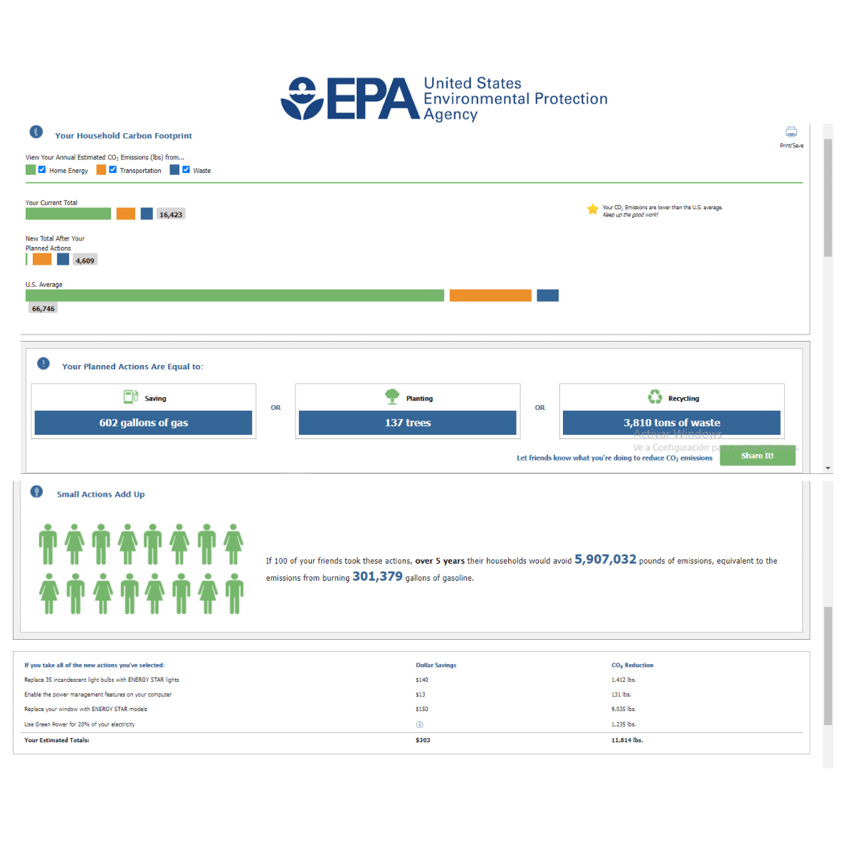 EPA Carbon Footprint Calculator