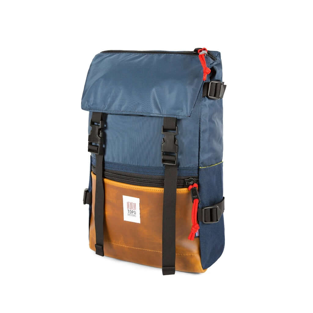 THE TOPO ROVER PACK HERITAGE LEATHER FROM TOPO DESIGNS NAVY BROWN