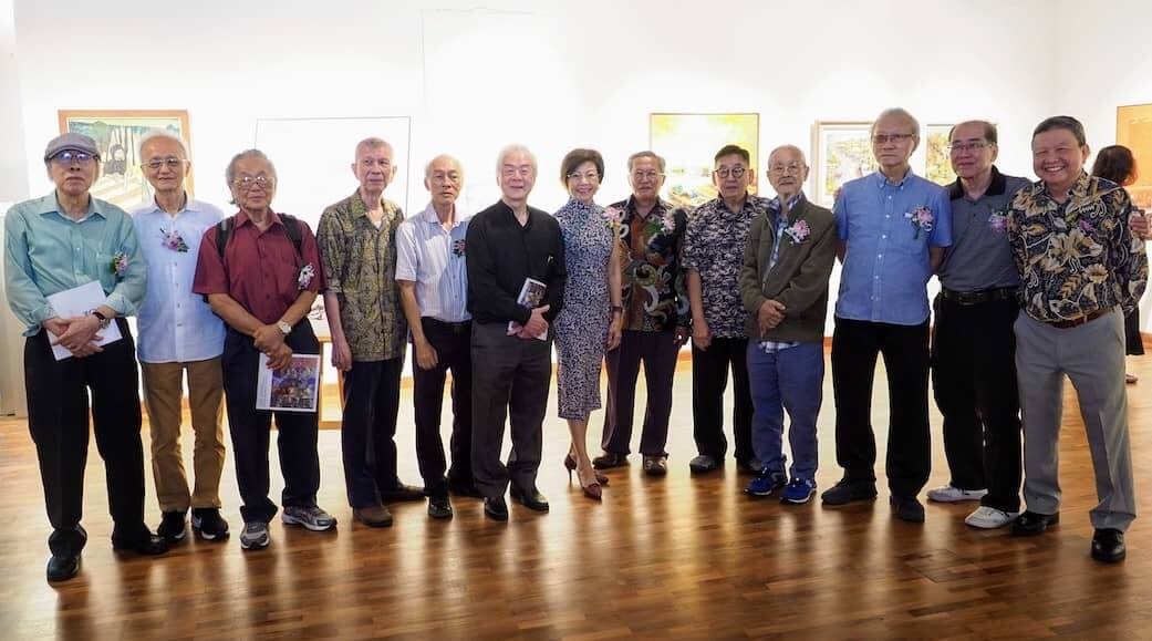 A group of Singapore artists at an exhibition review opening at NAFA. 