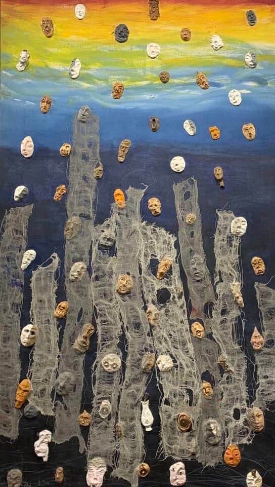 Chng Seok Tin's mixed media painting titled Floating World