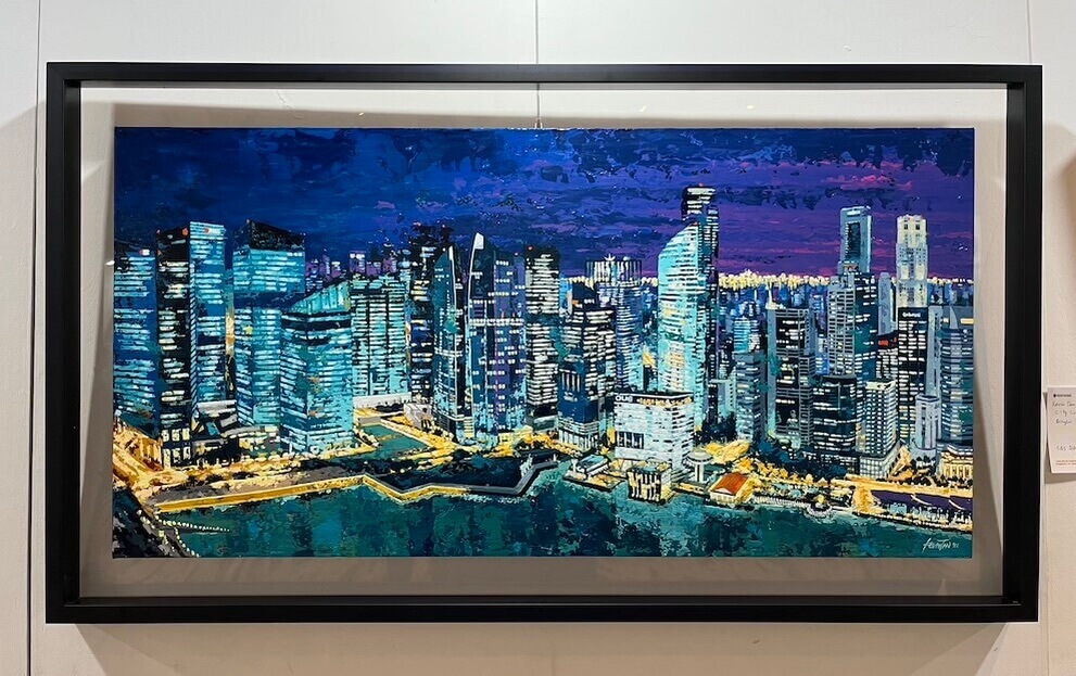 Singapore artist Kevin Tan Ngee Chye's acrylic painting titled City Lights