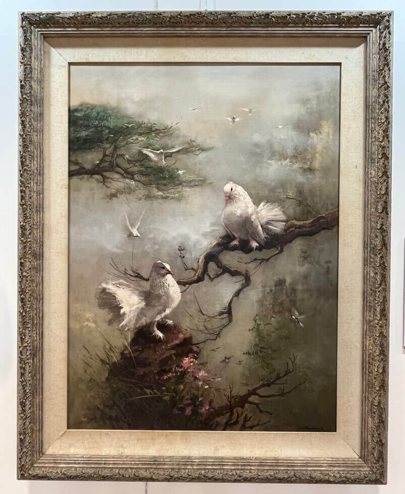 Choo Keng Kwang's oil painting titled Pigeons