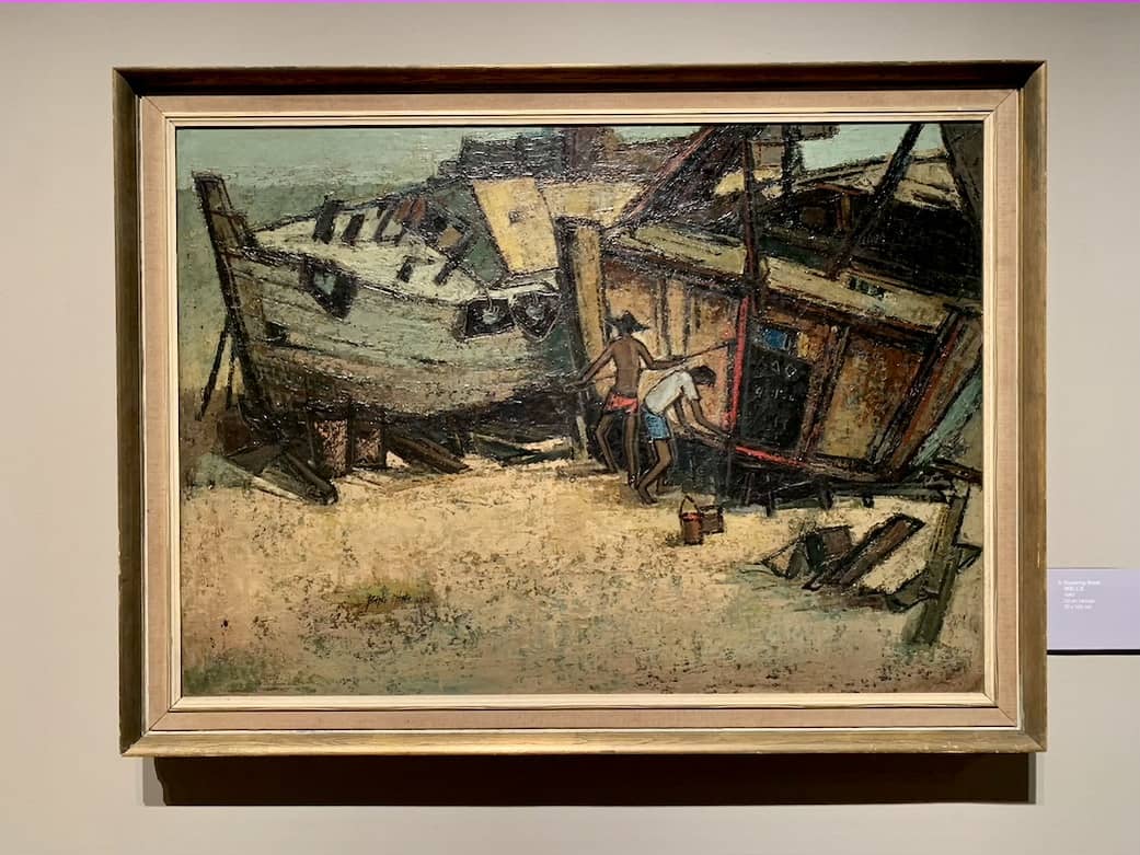 His oil painting titled Repairing Boats.