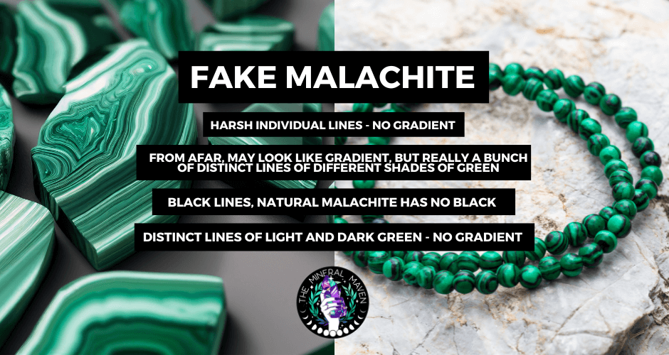 Fake malachite up close - tumbles and a bracelet.