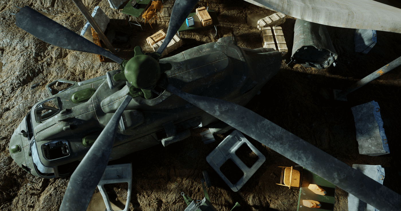 Warfare 3D Assets - Helicopter Crashed | KitBash3D