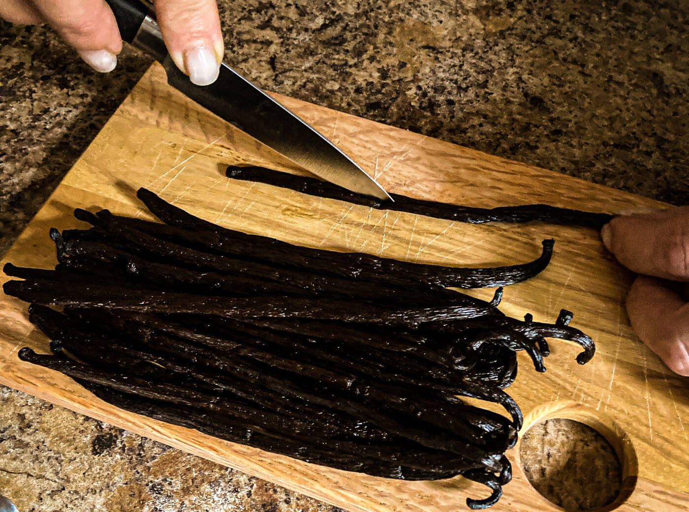 Cut vanilla beans lengthwise