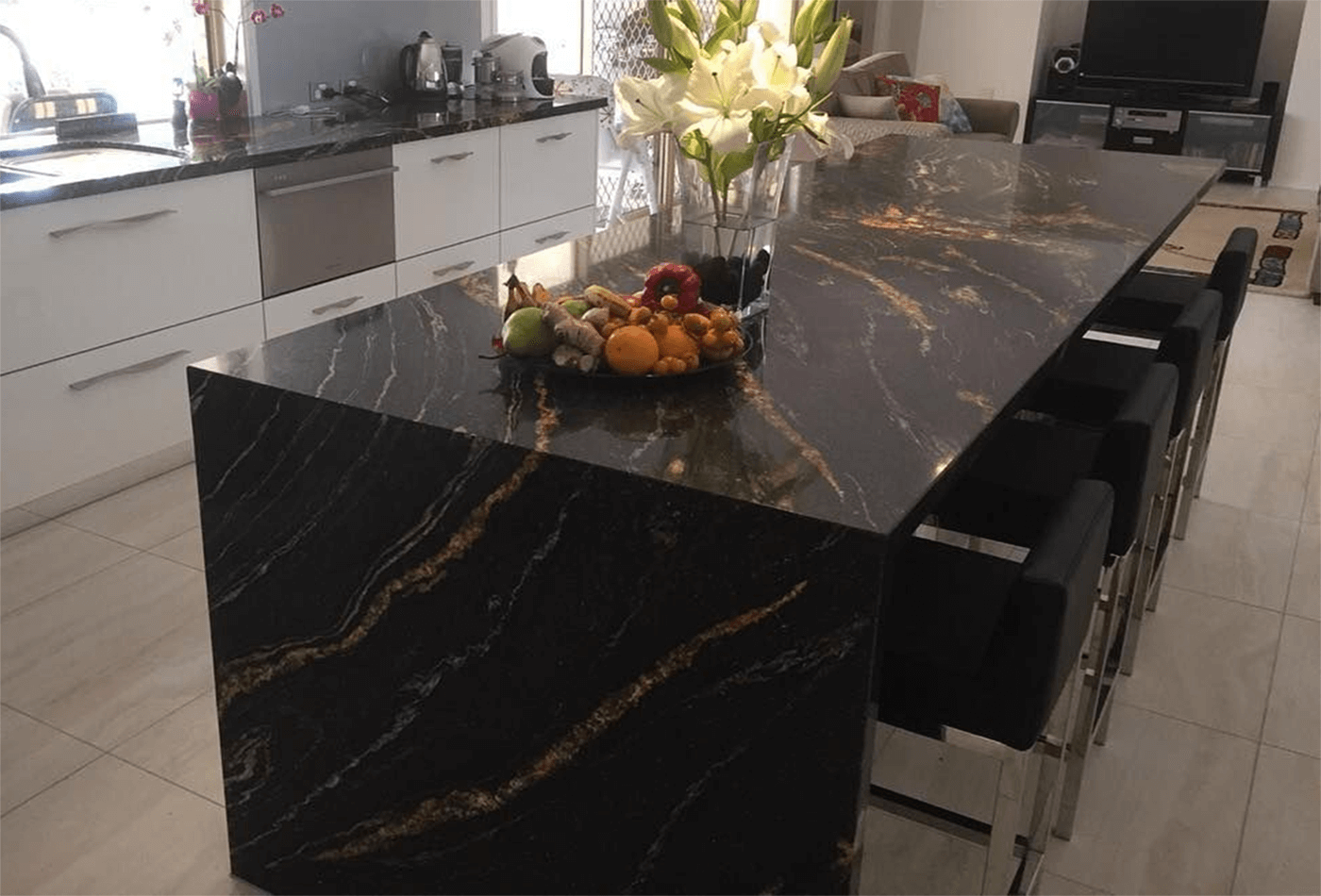 black and gold worktops