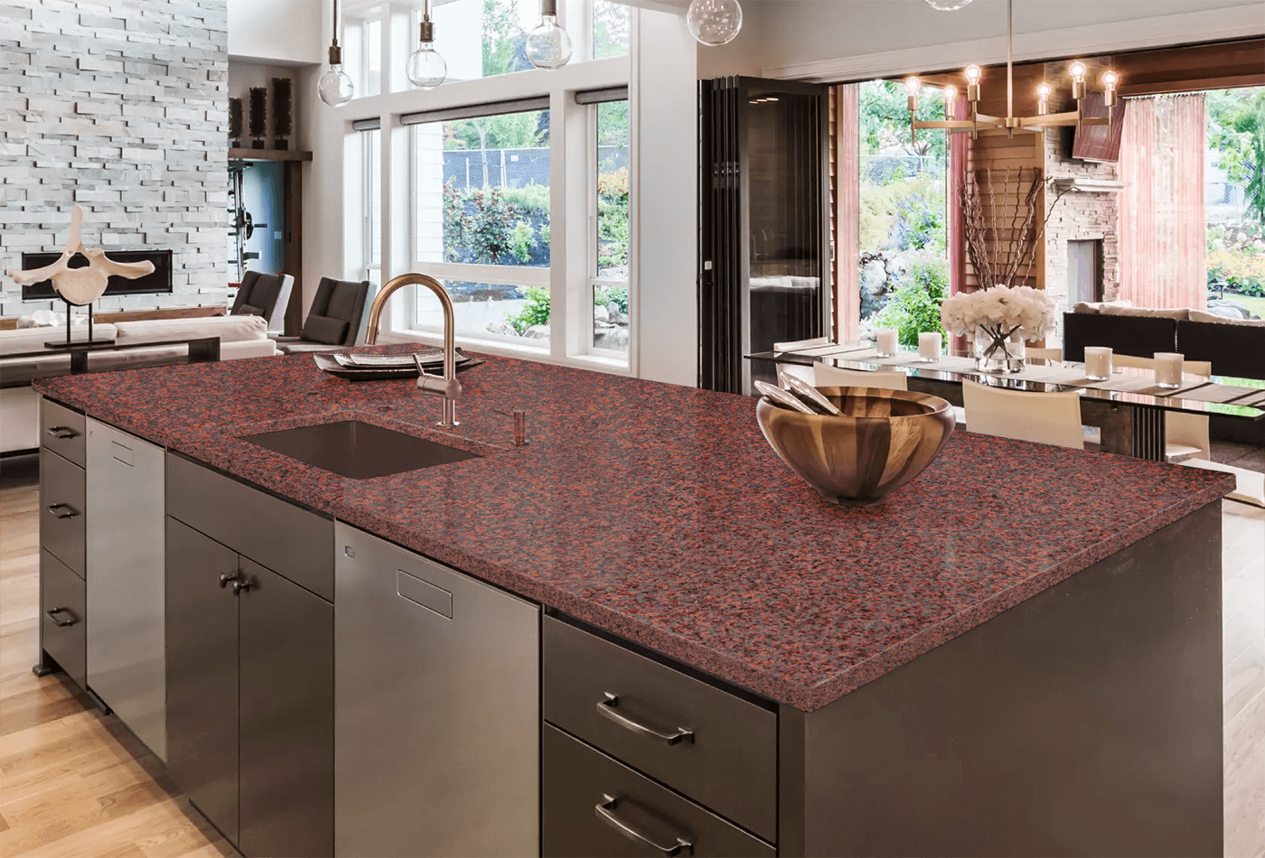 Bold Red Granite Worktops and Complementary Accessories