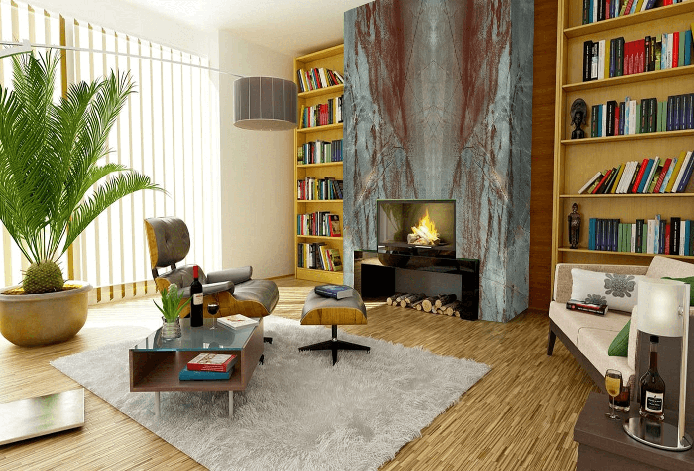 Bookmatched Fireplace Wall  Make a Statement During Christmas