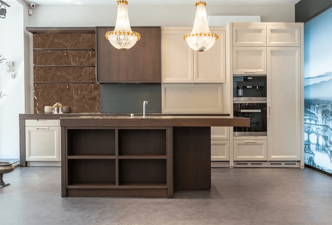 brown quartz worktops with cabinets