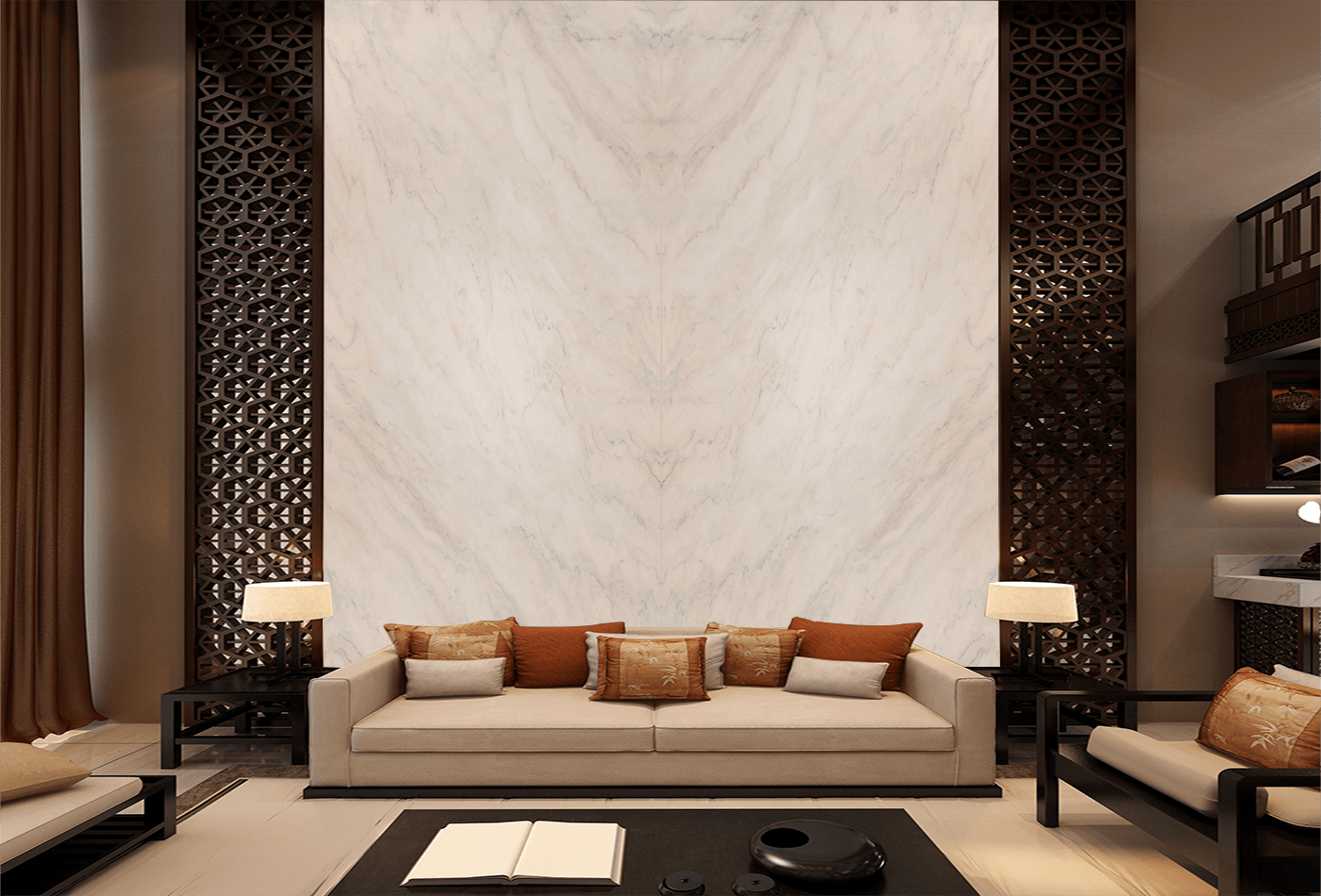 Living Room Bookmatched Stone