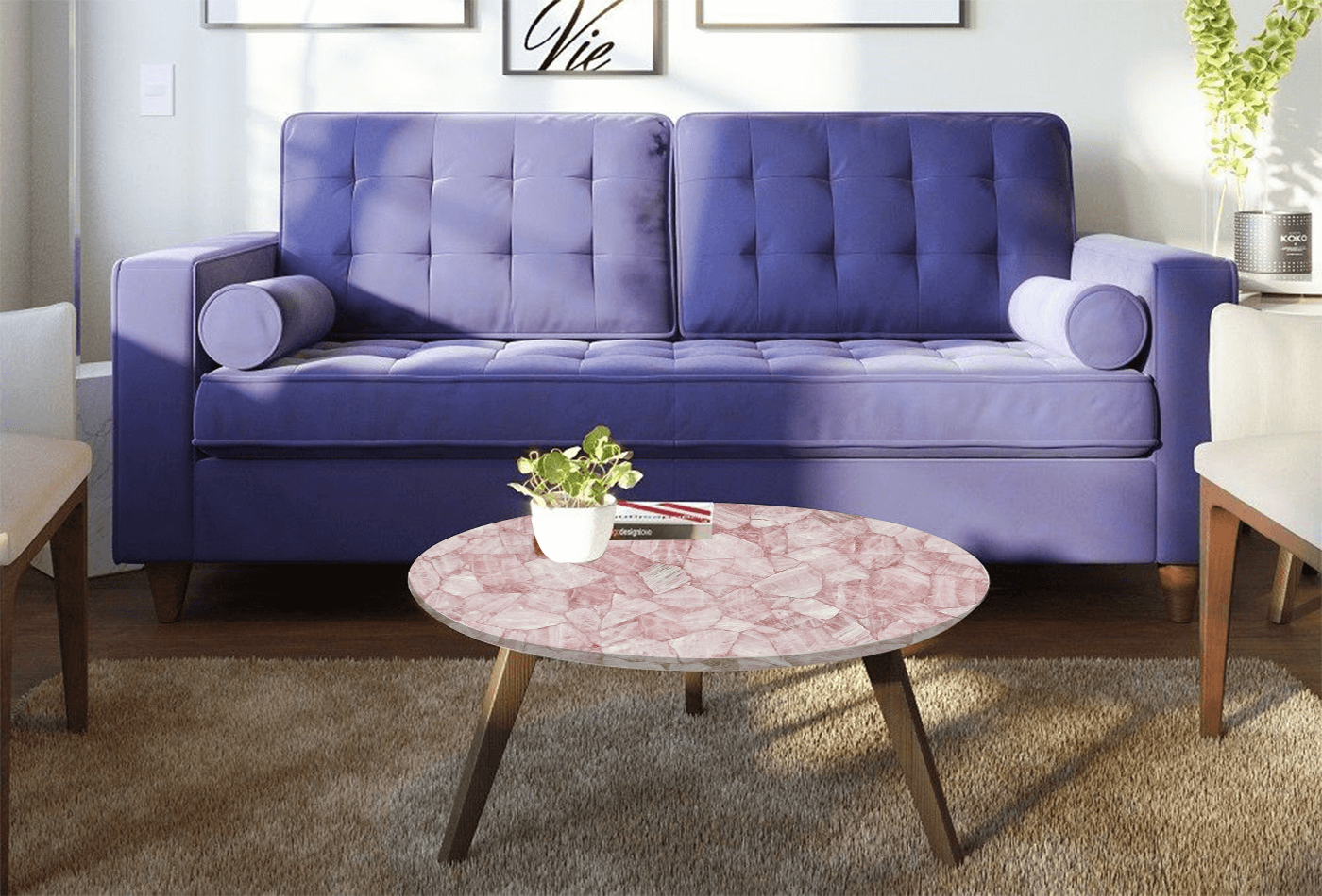 Round Classic Front Room Tables With Rose Quartz Semi Precious