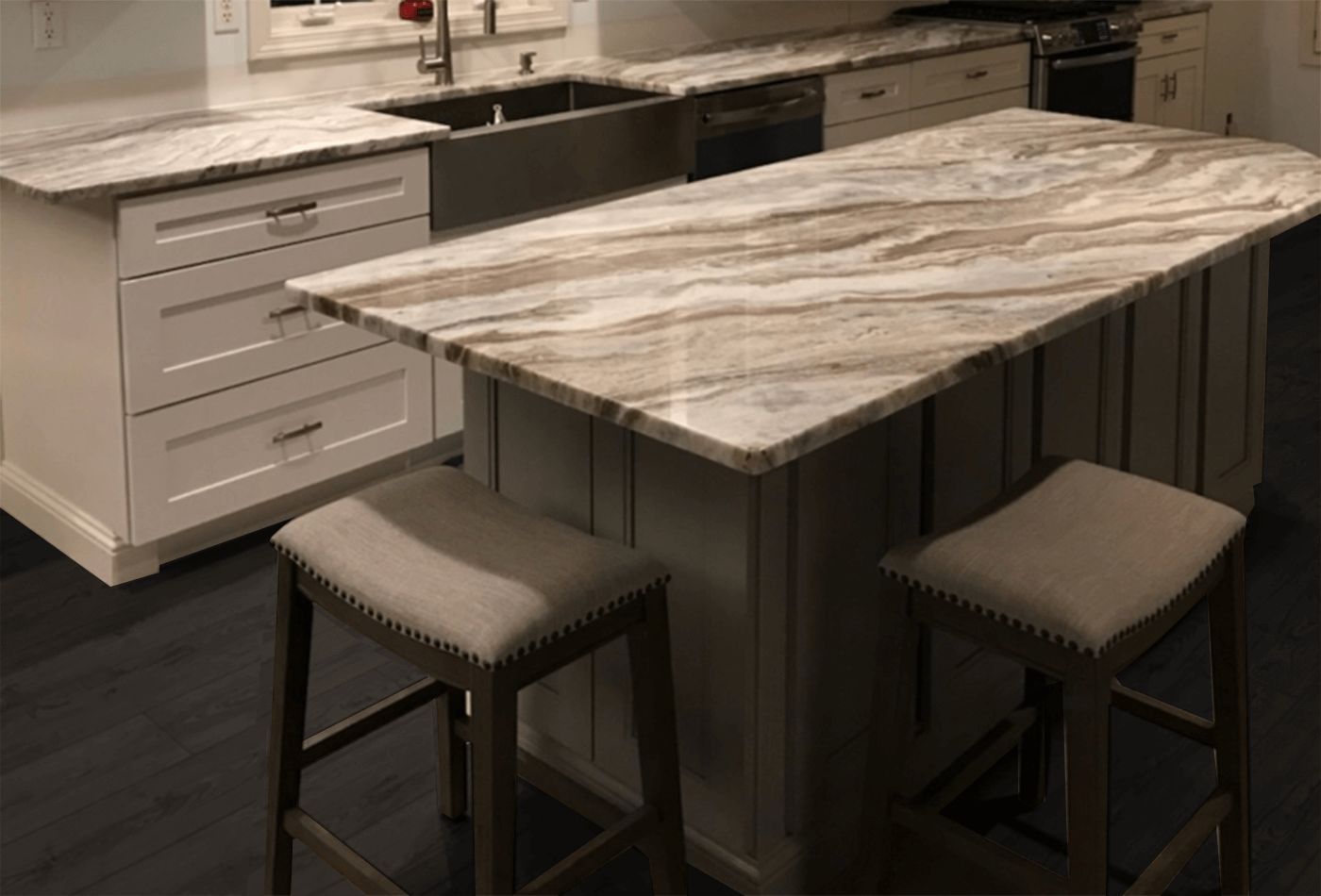 Should kitchen countertops be lighter in colour than the floor