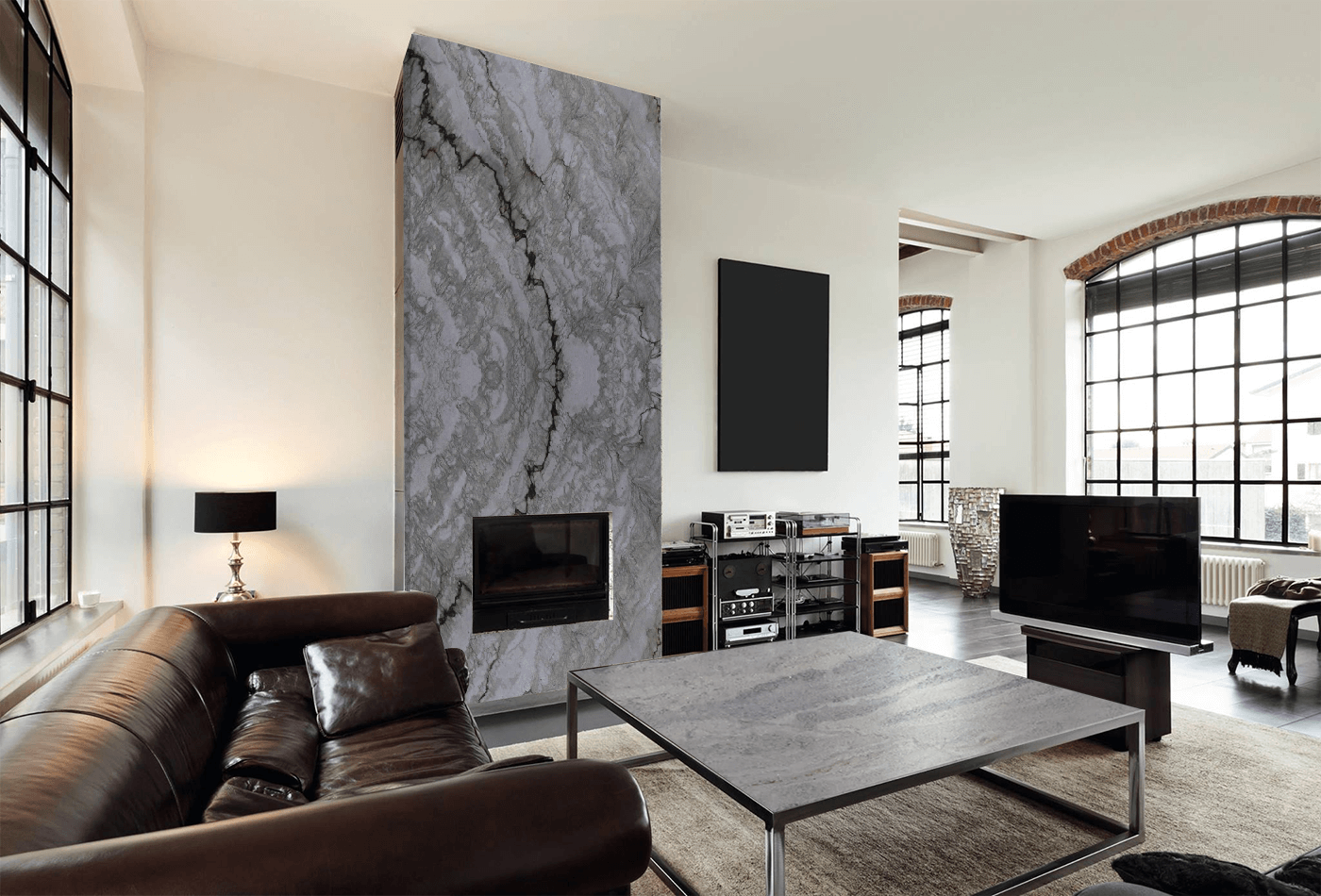 Stunning Quartzite Bookmatch Fireplace - Renovate your Living Room