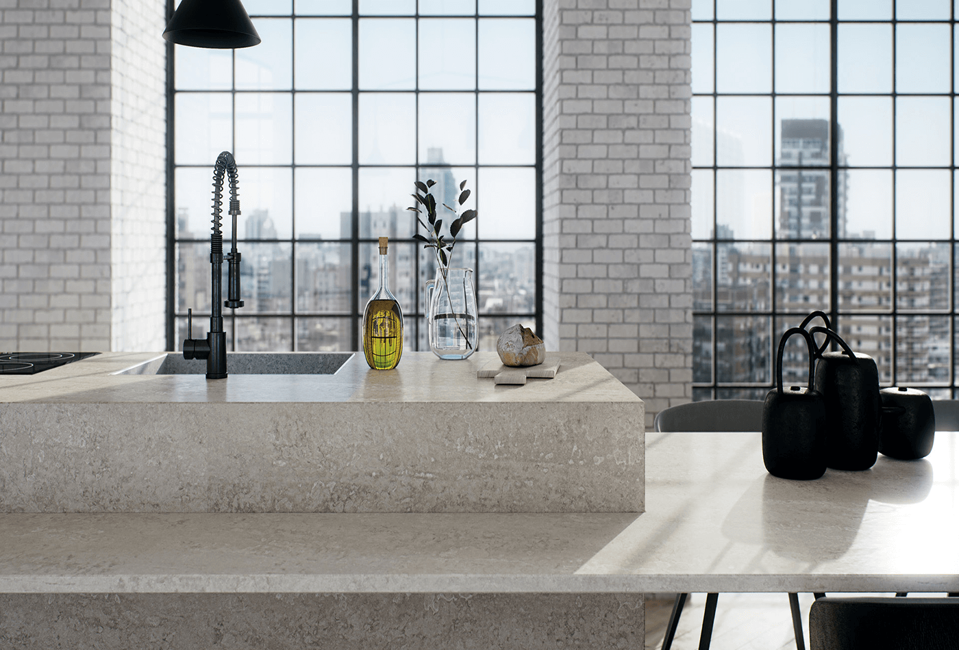 Contemporary Kitchen Surfaces And Different Types Of Stones With Concrete Effect
