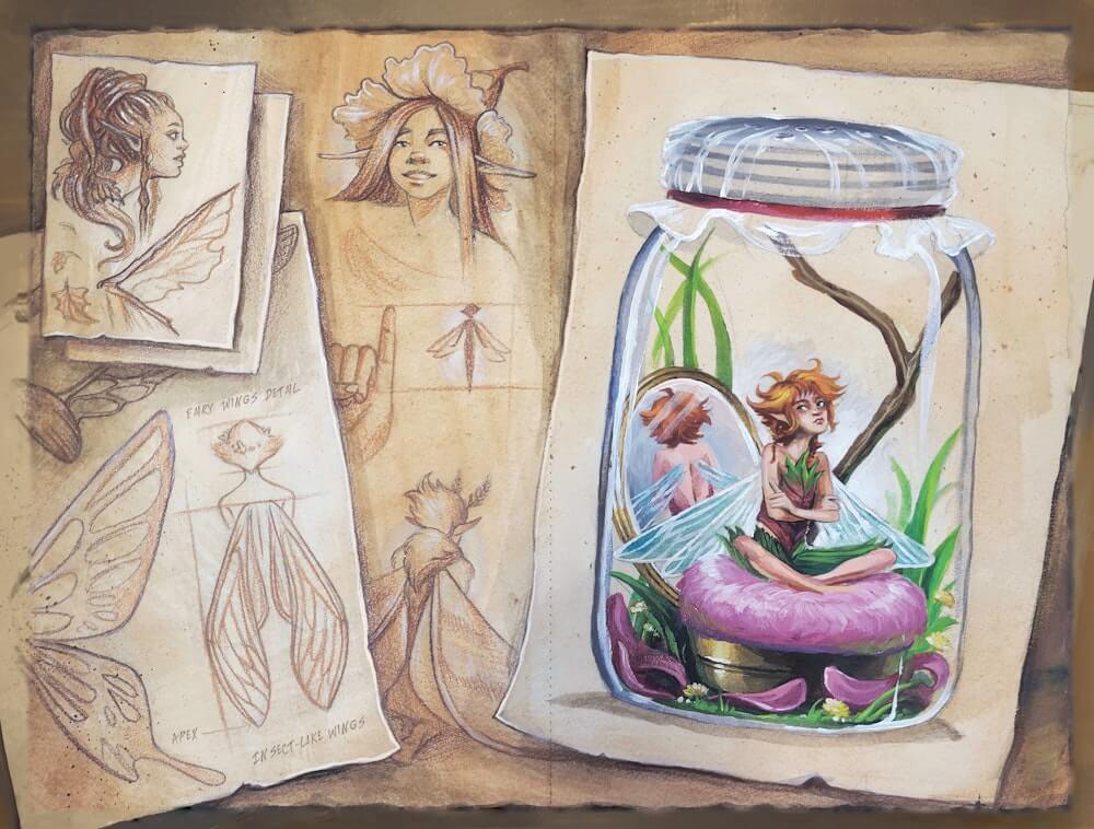 Fablehaven Book One LitJoy Edition front endpaper art featuring a stubborn fairy in a jar
