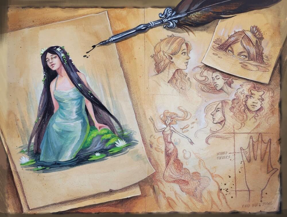 Fablehaven LitJoy Edition endpaper art featuring a serene naiad